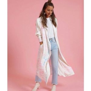 Pastel Tie Dye Trench Coat - Something Navy Cotton Candy Pink Spring Jacket S